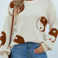 Tai Chi Print Lantern Sleeve Round Neck Sweater