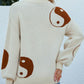 Tai Chi Print Lantern Sleeve Round Neck Sweater
